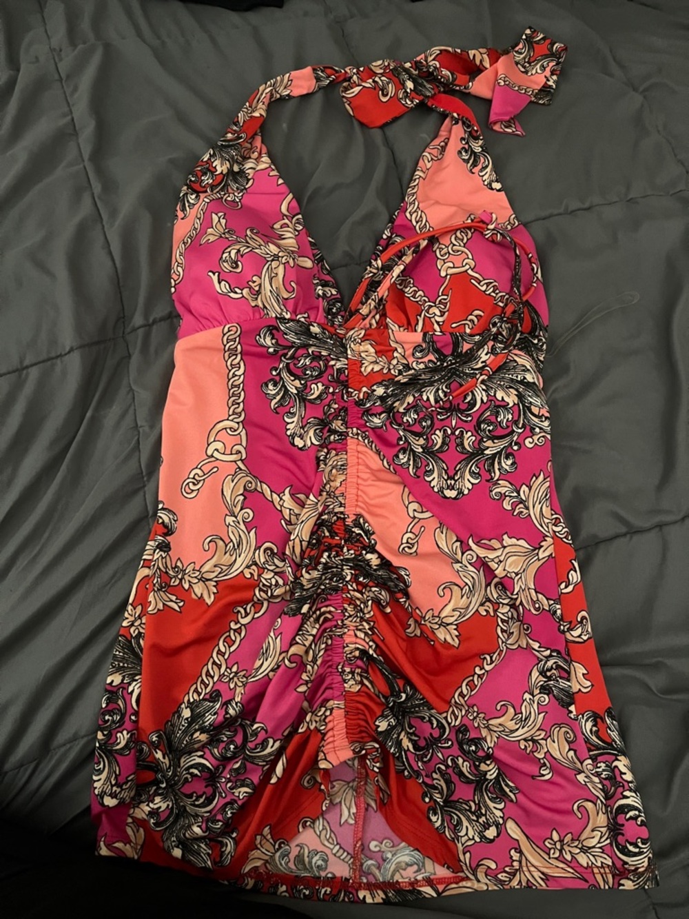 VENUS Pink and Red Baroque Print Halter Top